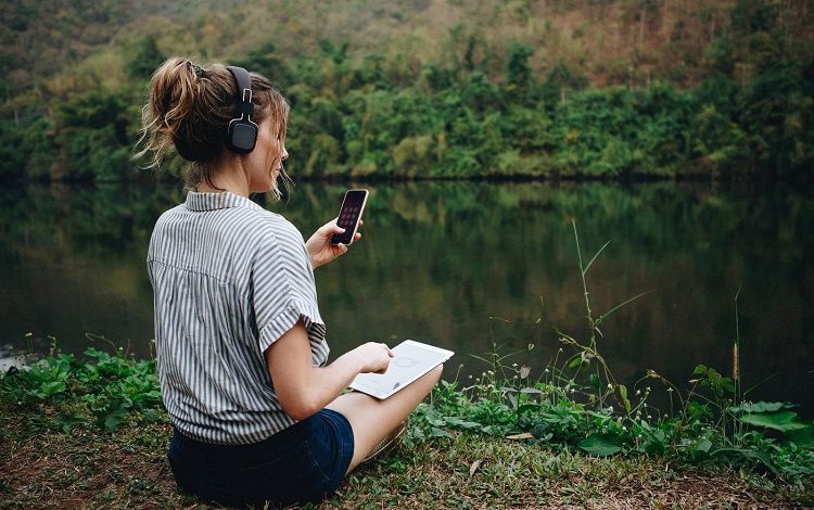 listening music by the river