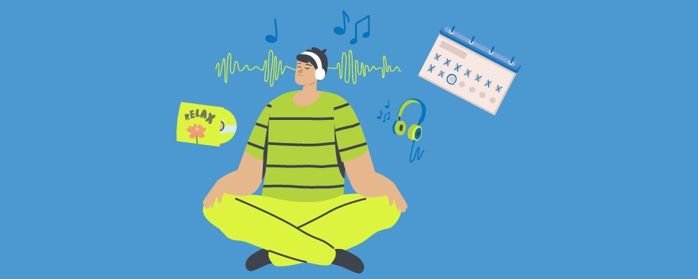 Man listening to relaxing music during meditation