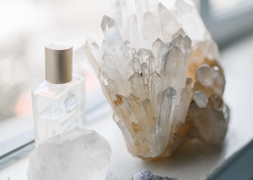 healing crystals on a windowsill