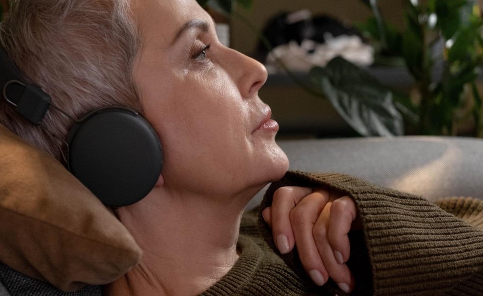 old women with headphones
