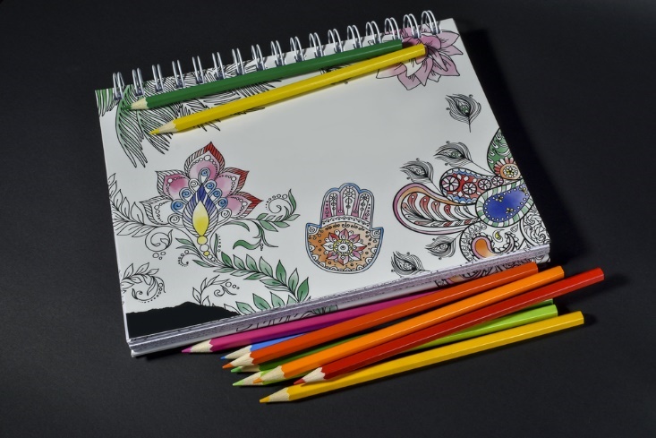 Adult coloring book with colored pencils