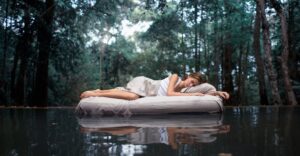 sleeping in deep forest lies on airbed