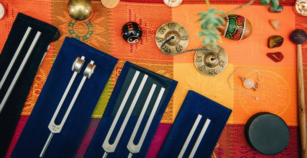 Tuning fork in sound therapy on table