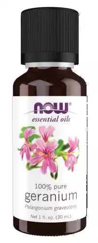 NOW Essential Oils, Geranium Oil, Soothing Aromatherapy Scent, Steam Distilled, 100% Pure, Vegan, Child Resistant Cap, 1-Ounce