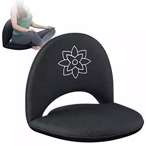 Mindful Modern Meditation Chair | Adjustable Floor Chair with Back Support | Padded Floor Seat for Posture Support and Comfort | Portable Folds Flat for Storage | Indoor/Outdoor Use | Stone Black