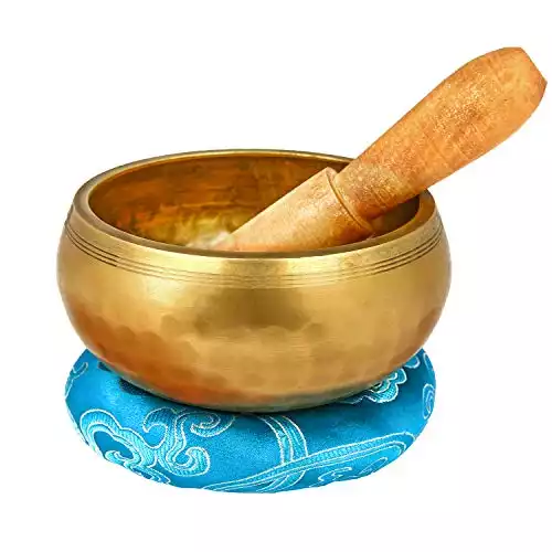 Reehut 4.2'' Tibetan Meditation Yoga Singing Bowl Set, Hand Hammered Singing Bowl With Mallet & Silk Cushion, For Meditation, Chakra Healing, Prayer, Yoga and Mindfulness