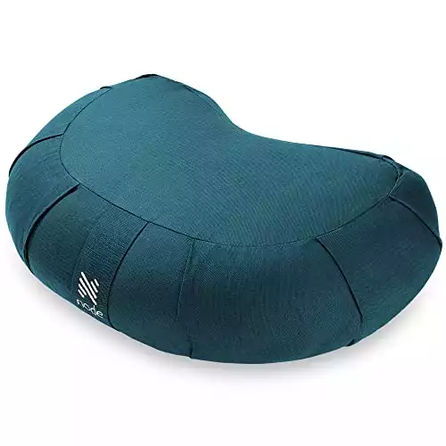 Node Fitness Zafu Meditation Cushion with Buckwheat Hulls, 17" Crescent Yoga Bolster Pillow with Organic Cotton Cover - Teal