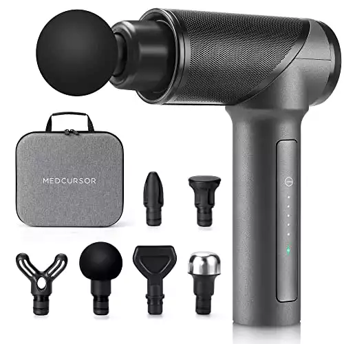 Medcursor Massage Gun, High Intensity Brushless Motor, Handheld Percussion Deep Tissue Massager with 6 Massage Heads for Sore Muscle and Stiffness (Gray)