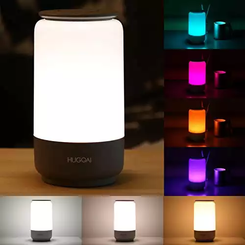 HUGOAI LED Table Lamp, Bedside Lamp, Nightstand Lamps for Bedrooms with Dimmable Whites, Vibrant RGB Colors and Memory Function, No Flicker, Grey