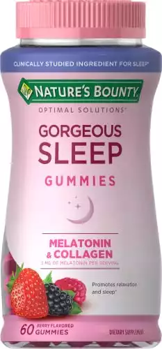 Nature's Bounty Optimal Solutions Gorgeous Sleep Melatonin 5mg Gummies with Collagen, Assorted Fruit Flavors, 60 Count