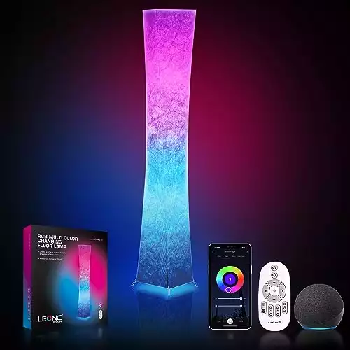LEONC 61" Soft Light Floor Lamp for Game Room and TV, RGB Color Changing LED, Tyvek Fabric Shade, Smart App Control, Compatible with Alexa & Google Home, Music Sync and Multi Scene Modes,Floo...