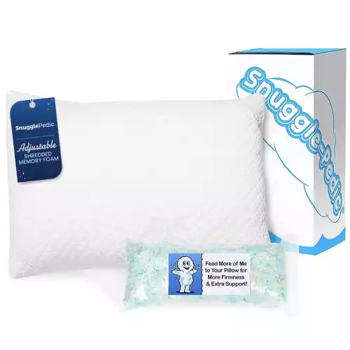 Snuggle-Pedic Adjustable Cooling - Shredded Memory Foam Pillows for Side, Stomach & Back Sleepers - Fluffy or Firm - Keeps Shape - College Dorm Room Essentials for Girls and Guys - Queen