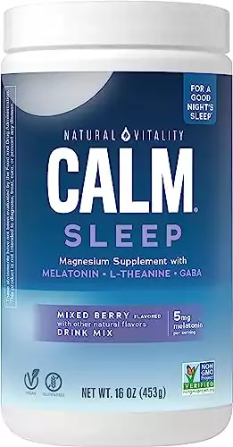 Natural Vitality Calm Sleep, Melatonin & Magnesium Citrate, Sleep Aid Drink Mix, GABA, Aid, Vegan, Gluten Free Non-GMO, Mixed Berry, 16 Oz