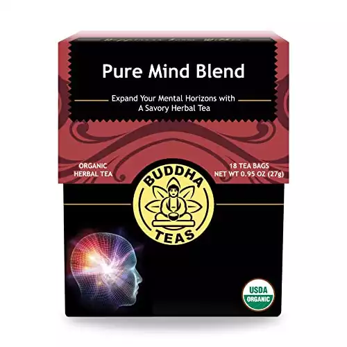 Buddha Teas Organic Pure Mind Blend - OU Kosher, USDA Organic, CCOF Organic, 18 Bleach-Free Tea Bag
