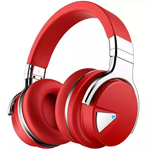 Silensys E7 Active Noise Cancelling Headphones Bluetooth Headphones with Microphone Deep Bass Wireless Headphones Over Ear, Comfortable Protein Earpads, 30 Hours Playtime for Travel/Work, Red