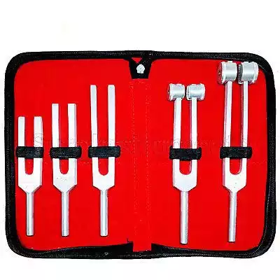 Tuning Fork Set of 5 for Nursing, Medical and Music Students (C128, C256, C512, C1024 & C2048) Zipper Case Included