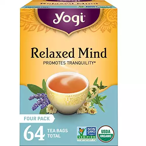 Yogi Tea Relaxed Mind Tea - 16 Tea Bags per Pack (4 Packs) - Relaxing, Calming Organic Tea for Stress Support - Includes Ashwagandha Root, Sage Leaf, Lavender Flower, Peppermint Leaf & More