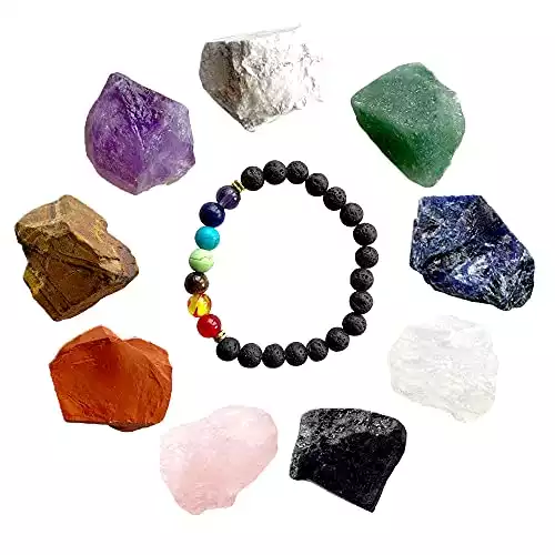 10 Pcs Chakra Stones Healing Crystals, Natural Stones Crystals Chakra Lava Bracelet Set, Spiritual Crystals for Meditation, Chakra Balance, Reiki or Ritual