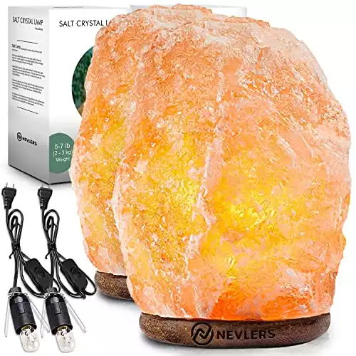 Nevlers 2 Pack 6-8" Tall 5-7lbs Natural Hand Carved Himalayan Salt Lamp with On/Off Switch & Beautiful Wood Base -Includes Light Bulb | Authentic from The Himalayan Mountains in Pakistan
